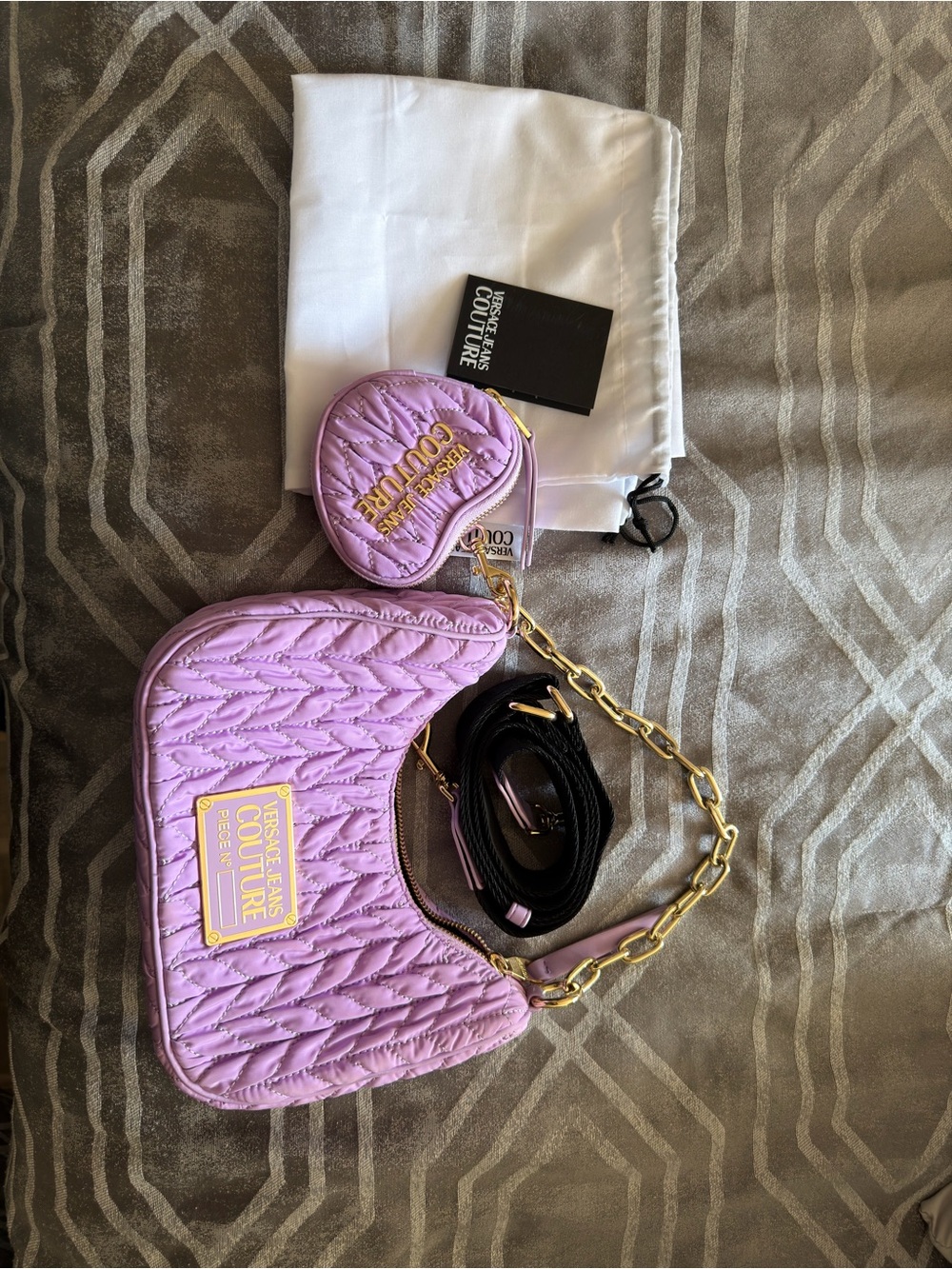 Versace Jeans Collection Lilac Quilted Coin Pouch with Gold Hardware